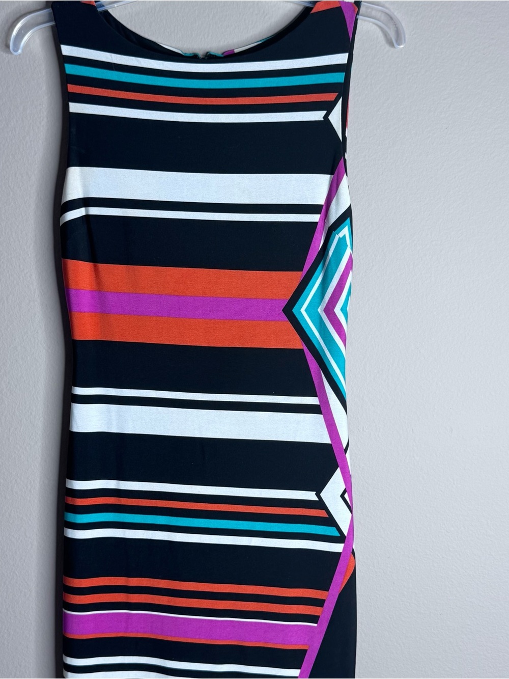 Caché Sleeveless Midi Sheath Geometric Asymmetrical Striped Pattern Dress Sz 4 - Picture 3 of 9